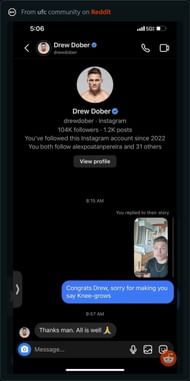 Instagram DM posted on Reddit